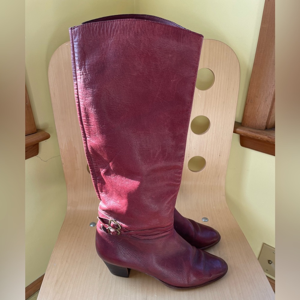 Vintage Red Leather Kitten Heel Boots